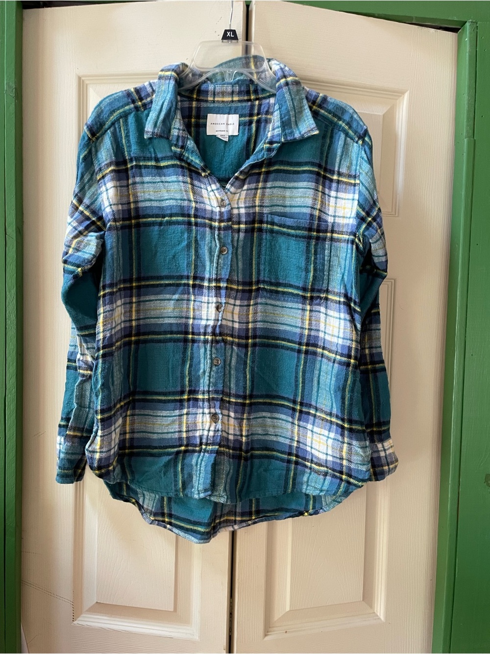 Teal Plaid Button-Up Shirt -